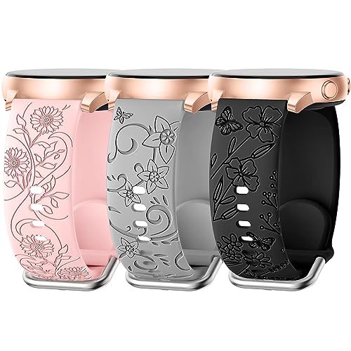 AMSKY 3 Piezas Floral Correa Compatible con Samsung Galaxy Watch 7/4/6/5 40mm 44mm, Watch 6/4 Classic 43mm 47mm 42mm 46mm, FE 40mm, 5 Pro 45mm, 3 41mm, Correa 20mm de Silicona para Mujer