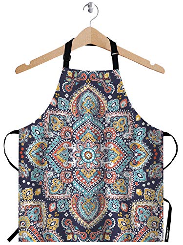 Wondertify Paisley Medallion Apron,Floral Ethnic Mandala Ornament Henna Tattoo Style Bib Apron With Adjustable Neck For Men Women,Suitable For Home Kitchen Cooking Waitress Chef Grill Apron #TOP15