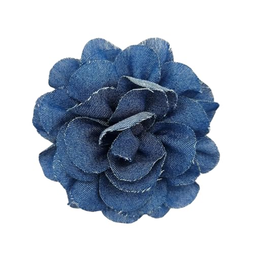 Image of PURPLELILY Blue Fabric Camellia Flower Brooches for Women Handmade Cloth Lapel Pin Corsage Fashion Jewelry Badge Cloth Accessories, 10cm /3.94inch, Denim Alloy