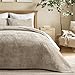 EVERGRACE Velvet Quilt Set King Size, Luxurious Soft Striped Channel Bedding Set, Lightweight Velvet Comforter for All Season, Oversized Bedspread Coverlet with 2 Matching Shams, Beige Taupe