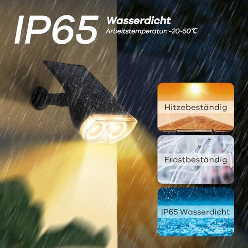 Linkind LED Solar Gartenlampen 800LM Licht-Sensorik Solarleuchten, 3000K Warmweiß Solarlicht, 22 LEDs IP65 Gartenstrahler Außenwandleuchte, 3 Modi Solarstrahler Außen StarRay, Garten Deko, 4 Stück