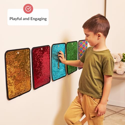 Image of ODOXIA Sequin Fabric Mats | Sequin Reversible Fabric Sensory Wall | Flip Sensory Wall Tiles for Kids | 5-Pack (Rectangles)