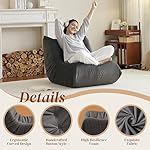 Bean Bag Chair, Fireside Chair Bean Bag Sofa for Adults, Bean Bag Chairs for Teens with High-Resilience Foam, Memory Foam & Non-Slip Base Bean Bag for Living Room, Bedroom, Office (Suede, Dark Gray) - Image 3