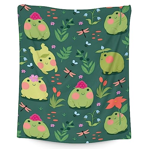Mercuryelf Frog Throw Blanket - Soft, Fuzzy & Warm - 30x40 Inches Small Blankets for Lap, Crib - Dark Green Cute Throws Gift for Baby