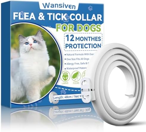 Wansiven Collar antipulgas para Gatos, 12 Meses de protección contra pulgas, 48 ​​cm, Ajustable, Impermeable, antipulgas y garrapatas, Ideal para Gatitos, Gatos medianos y Grandes