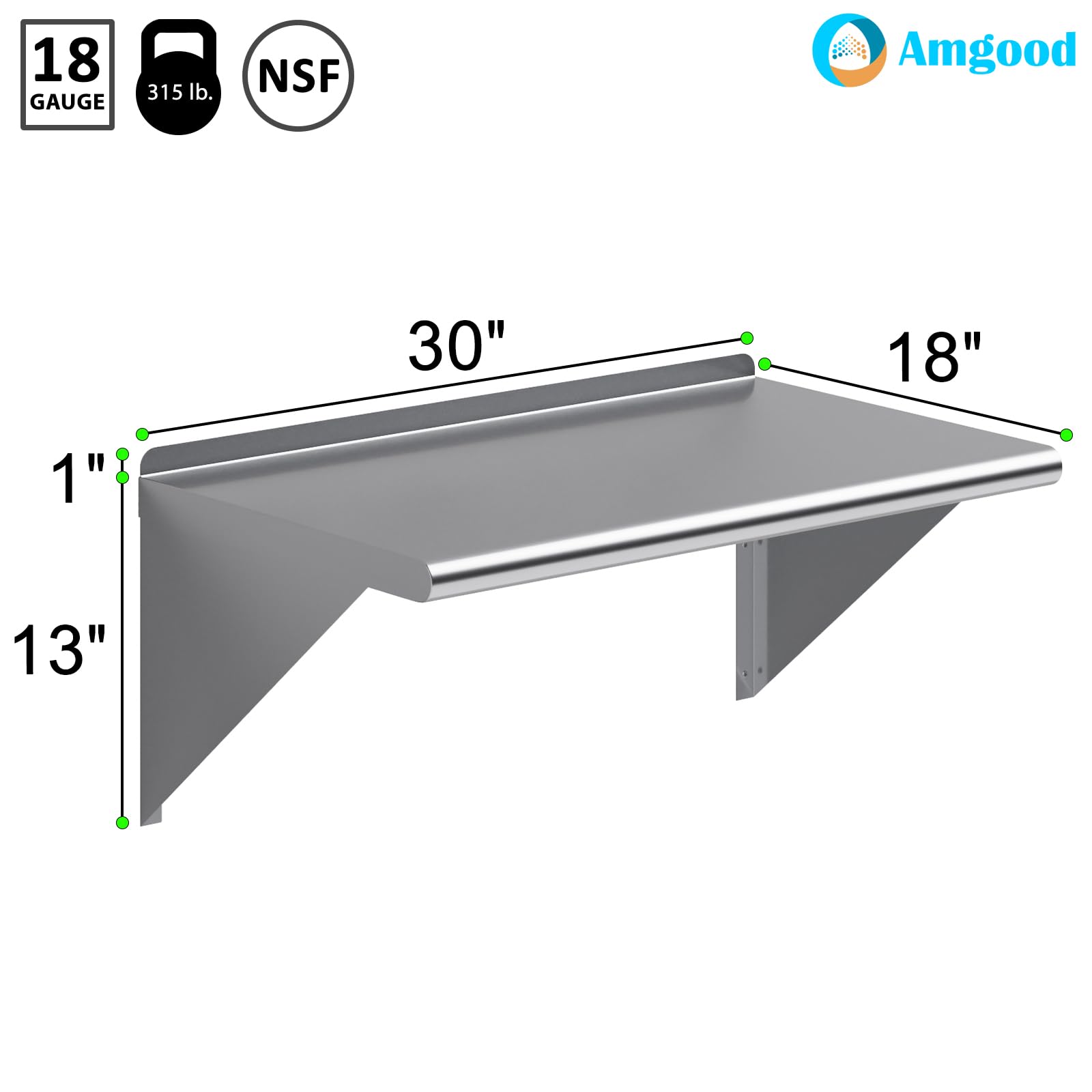 Amazon.com: AmGood 18 in. x 30 in. Stainless Steel Wall Shelf