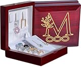 Cokos Box Personalized Jewelry Box for Women - Her Initial Engraved Wood Travel Case, Mothers Day Monogram Birthday Gift for Girls, Mom, Wife, 4 X 4 X 1.5 Inch, Letter M