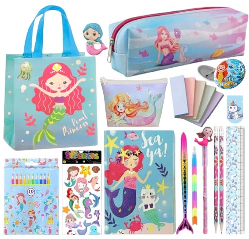 Image of 15 Pcs Unicorn Gift Combo Set For Girls Kids Unicorn Theme Gift Bag Stationery Set Age 6-8 Years 10-12 Year I Diary, Stickers, pen, pouch, scale, badge, Eraser, Wallet & Carry Bag (lavender)