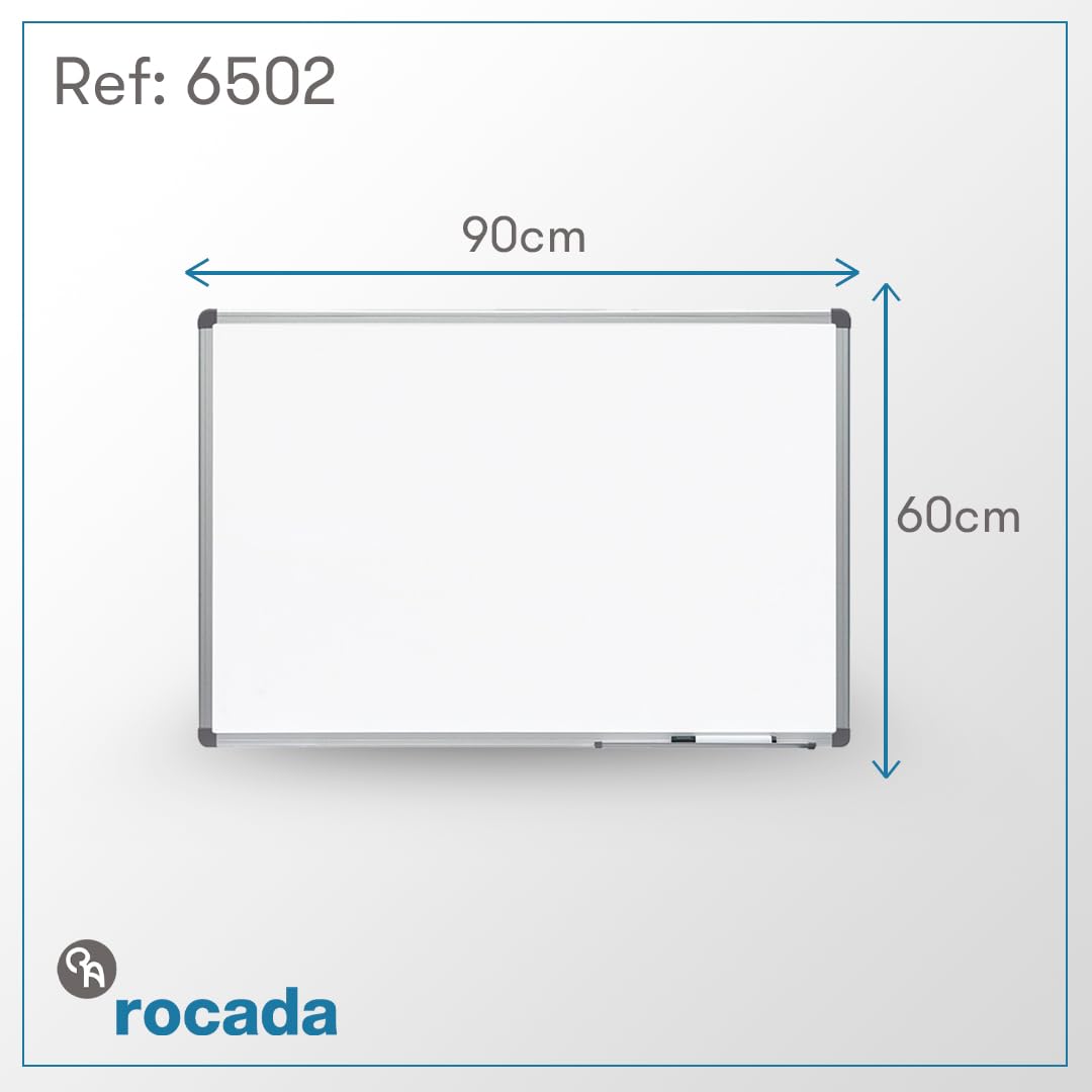 Rocada | Pizarra Blanca Magnética 90 x 60 cm - Marco de Aluminio - Borrado en Seco - Superficie Magnética - Para Oficina, Aula y Presentaciones - Fácil Limpieza