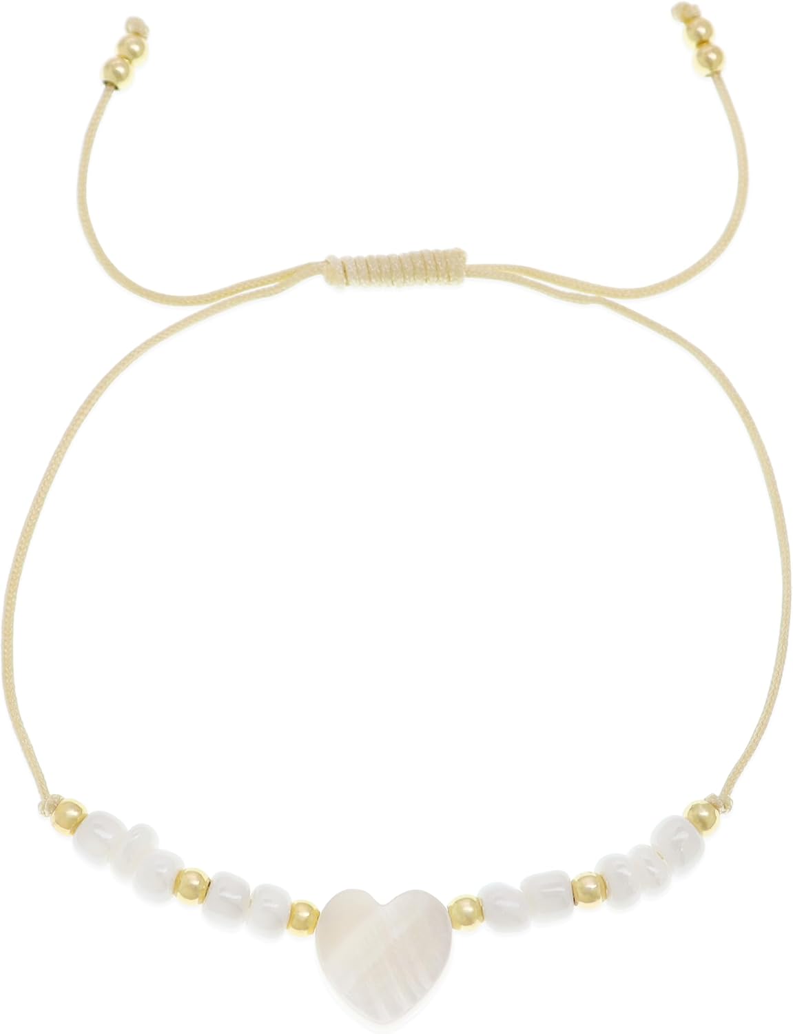 Cross Heart Star White Beaded Bracelets Set for Women, Boho Handmade Adjustable Gold Beaded Stackable Strand Fashion Jewelry Gift.