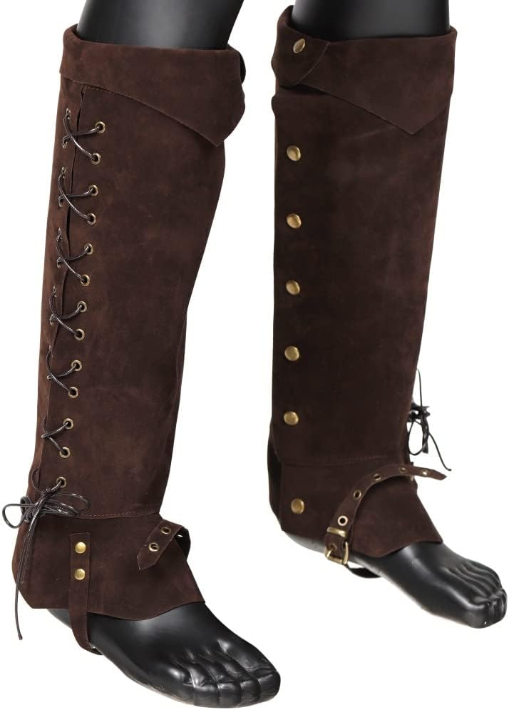 Pirate Boots Covers Medieval and Renaissance Faux Leather Costume Boots Accessories Steampunk Foot Cover for Halloween Costume Black Brown