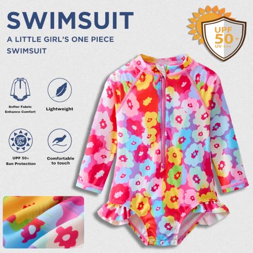 Image of Baby Girls' One Piece Swimsuit Long Sleeve Rash Guard Swimwear