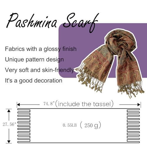 Image of Pashmina Scarf for Women Shawls and Wraps Reversible Paisley Vintage Jacquard Soft Silky Rave Scarves Men