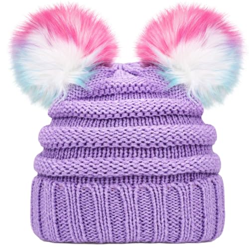 ACTLATI Kids Winter Knitted Beanie Hat Colorful Pompom Ears...