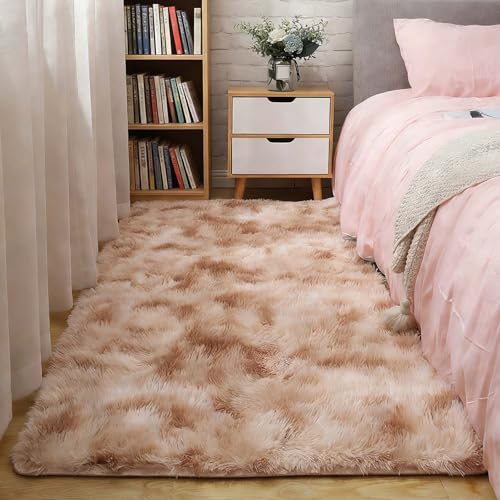 GUOYFEN Alfombra de Pelo Largo 105 x 115 cm Muy Suave, Fluffy, Antideslizante, Moderna, Fácil de Limpiar Alfombras Salón Pelo Largo para Salón para Dormitorio, Pasillo, Camello