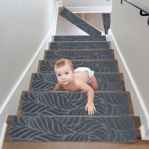 Alfombrillas de escaleras madera autoadhesivas beige set 10 4