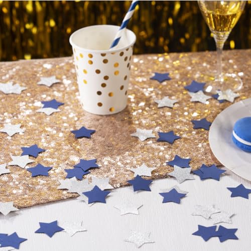 Image of MOWO Blue and Silver Star Confetti Table Decoration for Birthday Graduation Winter Retirement Bachelor Theme Party,1.2 inch in Diameter,200 Counts