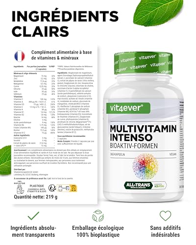 Multivitamines A-Z - 365 gélules hautement dosées avec 26 formes bioactives & matières premières de marque - Vitamines + Minéraux - Complexe All In One - Vegan – Image 8