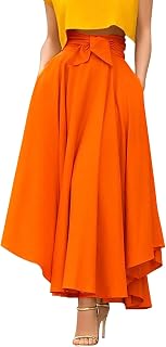 semen Damen Maxirock Hohe Taille Faltenrock A Linie Lang Swing Rock leicht Langer Sommerrock
