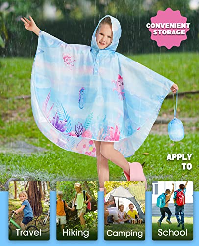 Image of WAWSAM Lightweight Rain Poncho Kids, Ponchos for Kids Waterproof Reusable Hooded, Kids Poncho Rain Jacket