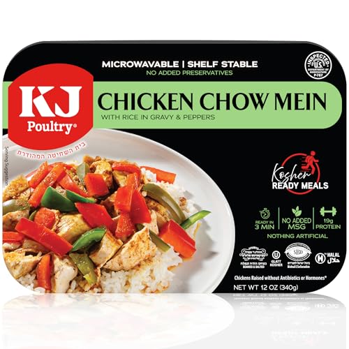 Image of KJ Poultry Kosher Ready Meals - Chicken Chow Mein, MRE Meat Meals Ready to Eat, Gluten Free, Halal, (1 Pack) Prepared Entree Fully Cooked, Shelf Stable Microwave Dinner Travel Military Camping