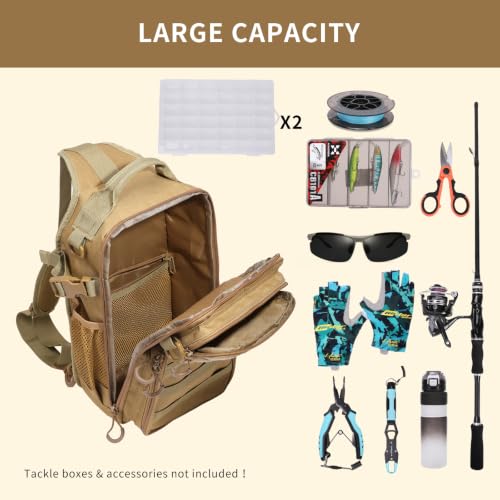Image of Fishing Backpack with Rod Holder, Fishing Tackle Bag | Large Capacity Waterproof Back Pack for Fishing Gear & Equipment, Fishing Gifts for Men & Fisherme