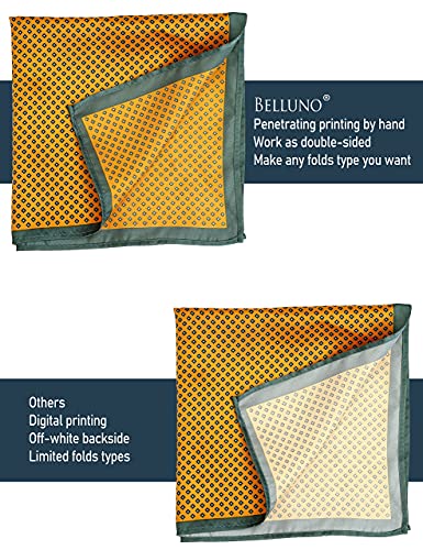 Belluno Pocket Square 6 Pcs With 3 Folds Holders, Penetrating Printed Handkerchiefs Set For Men #TOP4