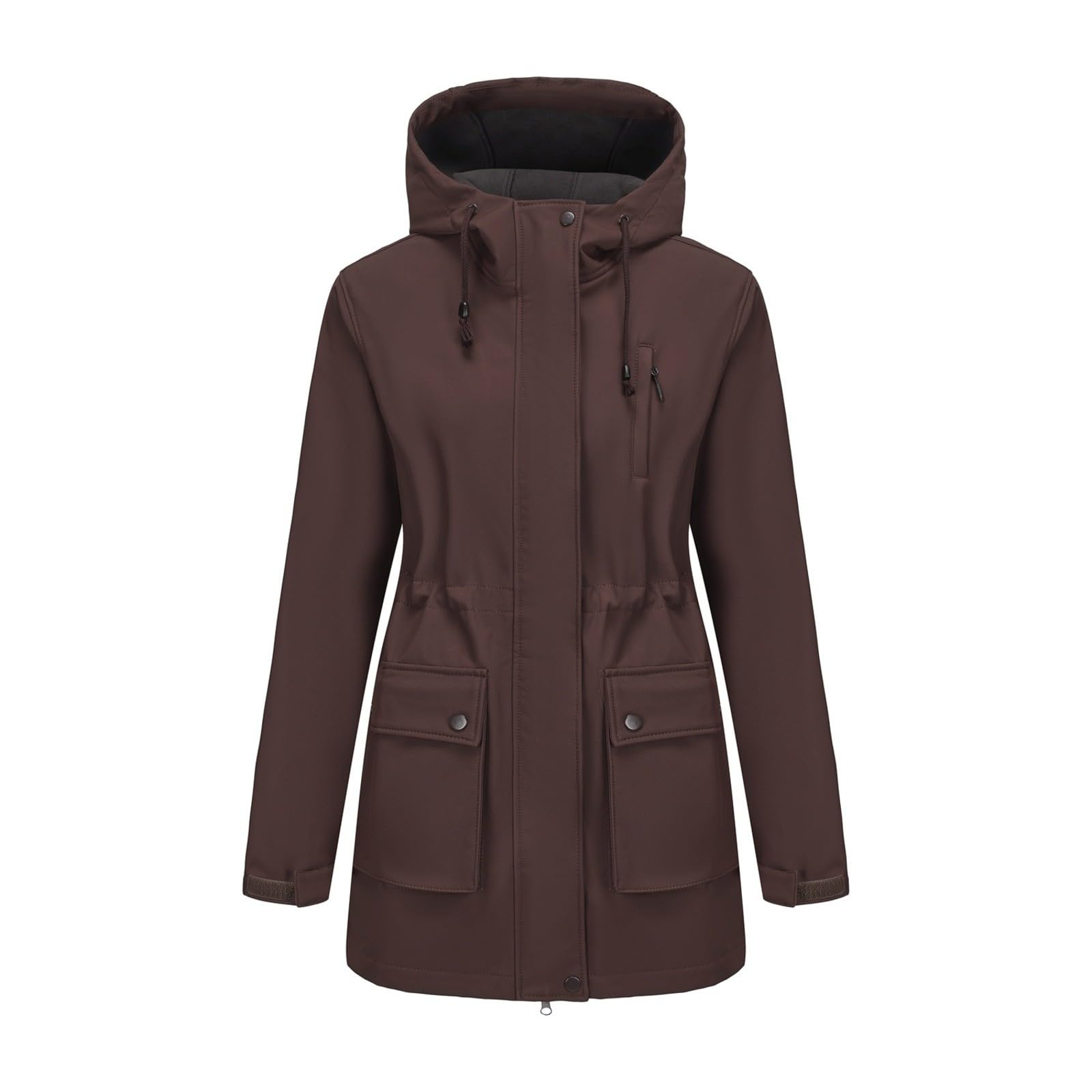 Generisch Giacca impermeabile da donna in softshell con cappuccio, per escursioni e tempo libero, ideale per primavera e autunno, versatile giacca a vento di media lunghezza per ogni avventura