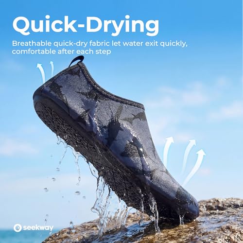Image of SEEKWAY Water Shoes Quick-Dry Aqua Socks Barefoot Slip-on for Beach Pool Swim River Yoga Lake Surf Women Men Black SK001