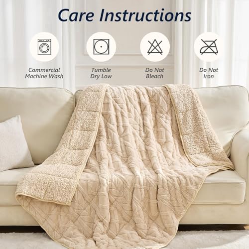 Image of Mr. Sandman Fleece Weighted Blanket for Adults Twin Size 15lbs, Heavy Throw Bed Blankets for Sleep and Calm, Soft Warm Sherpa Blanket for Winter, 48 x 72 Inches, Light Khaki