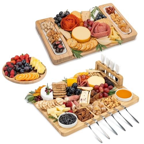 SMIRLY Charcuterie Board Set: Bamboo Rectangular Rustic Brown Cheese Board