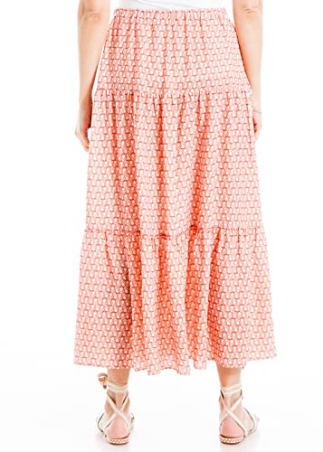 Max Studio Women's Button Front Tiered Midi Skirt, Coral/Black Tulip Dots, Large3