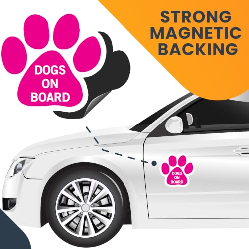 Image of Dogs on Board Pink Pawprint Car Magnet 5 Inch 2 Pack, Dog Lover Gift