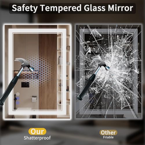 Image of 30 inchx38 inch LED Bathroom Mirror with Lights, Anti-Fog, Backlit + Front Lit, Dimmable, Led Vanity Mirror for Wall, Lighted Bathroom Mirror, 3 Colors, Shatter-Proof Tempered Glass