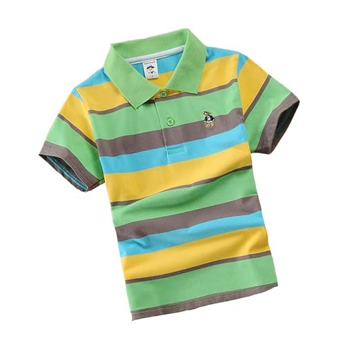 RGDYPKO Kids Boys Striped Polo Shirt Short Sleeve School Uniform Shirt Cartoon Embroidery Button Closure Soft T-Shirts