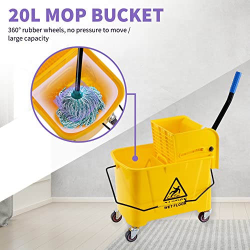 Xuanyue Mop Bucket With Wringer On Wheels, Down Press Wringer And 360° Universal Wheel, 20L Mop Bucket, Polypropylene For Hotel Household Industrial Cleaning #TOP4