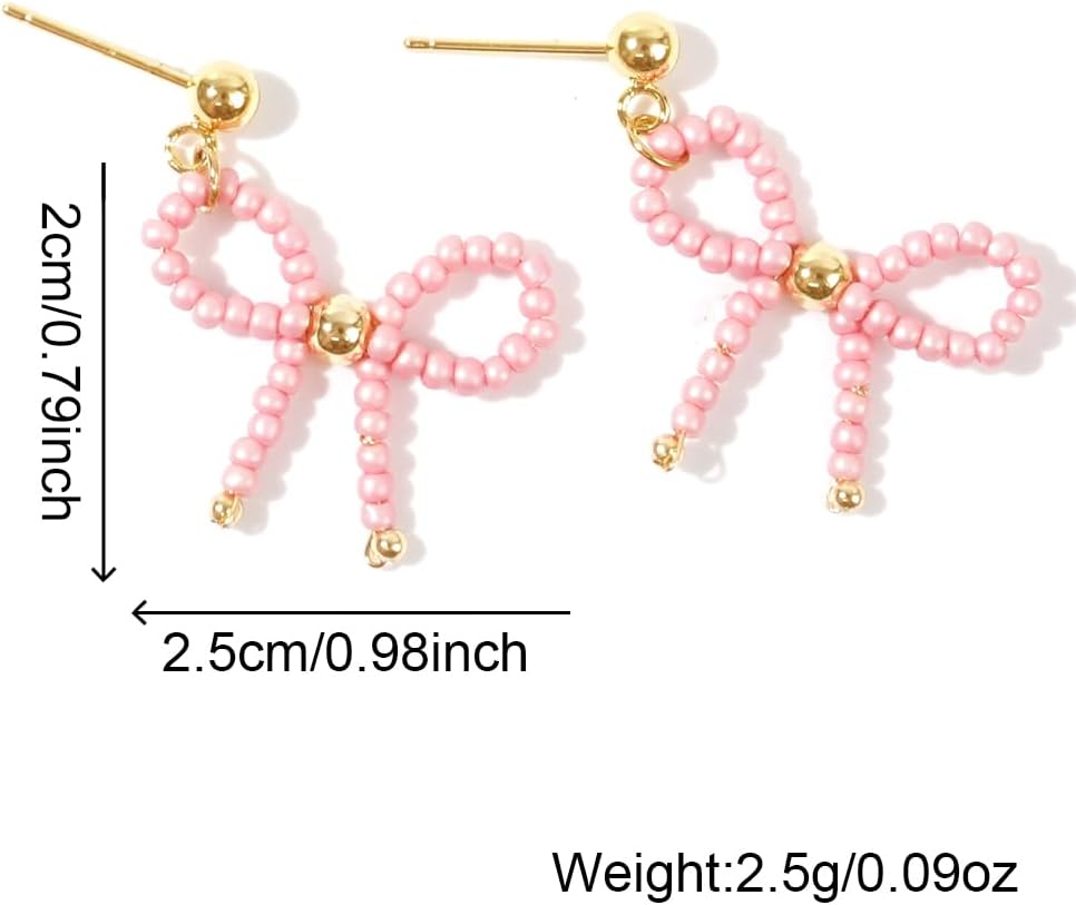 Pearl Pink Bow Earrings For Women Gold Bow Pearl Earring Dainty Crystal BowKnot Dangle Earrings Ribbon Stud Earrings Bow Prom Jewelry for Women - Image 6
