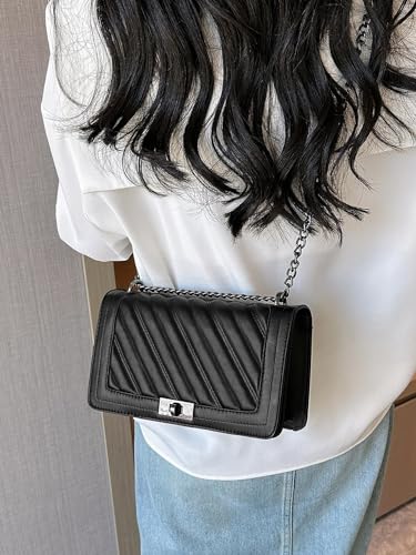 Floerns Women's Pu Leather Quilted Crossbody Bag Casual Flap Square Bag4
