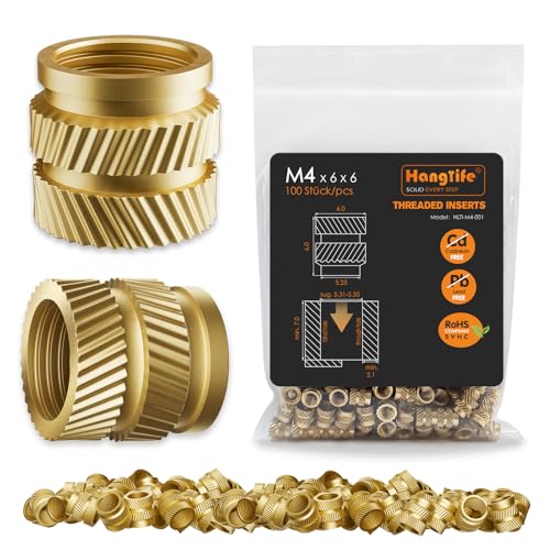 HANGLIFE Inserts Fileté pour la Fusion à Chaud, M4 Insert Filetés pour Composants d'Impression 3D et Pièces en Plastique - Écrous Moletés Métriques en Laiton (100 Pièces)