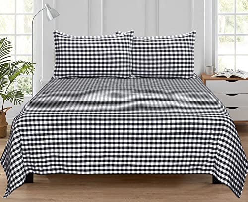 Image of AIRWILL, 200GSM Handloom Cotton Double Bedsheet with 2 Pillow Covers (Gingham Check Black)