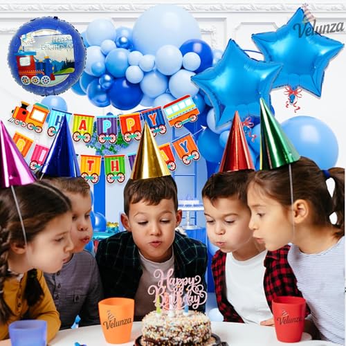 Image of Train Balloons Birthday Decoration Items for Kids, Boy & Girl Bday Party Decor Set of 46 Pcs | Train Theme Birthday Decoration Kit for Kids