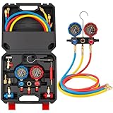 AJulyBee 3-Way Manifold Gauge Set, Automotive AC Recharge Kit for R134A/R410A/R1234YF/R22/R404A, Refrigerant Charging Tool for Car Freon Charging & Evacuation