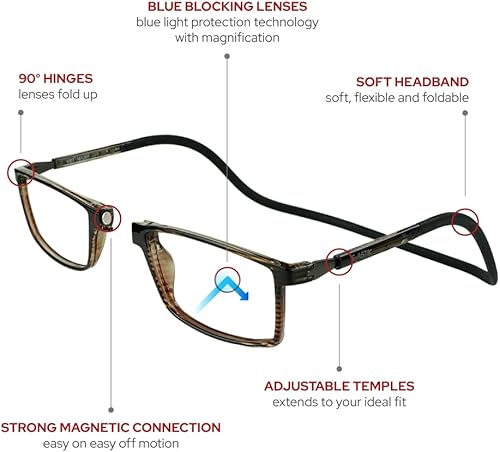 Miniatura 3 de Clic Gafas de lectura magnéticas con bloqueo de luz azul de Slastik, banda plegable suave, lectores de computadora con patillas ajustables, Trevi