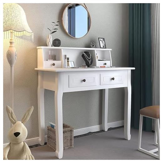 DMAITH Writing Desk with 4 Storage Drawers, Wood Secretary Desks for Home Office, Computer Desk Workstation Laptop Table, Small Vanity Desk for Bedroom, 32" W x 16" D x 36" H, White