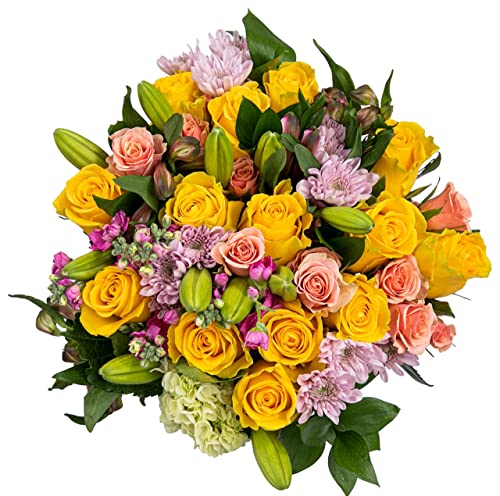 Maya’s Flowers Fresh Cut Yellow Roses & White Lilies Mixed Bouquet | Family Farm Direct | Floral Arrangement For All Occasions | Multi Color | Delivered Prime Overnight #TOP1