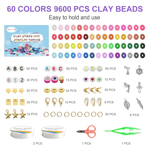 Image of Redtwo 10000 Pcs Clay Beads Bracelet Making Kit, 3 Boxes 60 Colors Flat Preppy Beads for Friendship Bracelet Kit, Polymer Heishi Beads with Charms for Jewelry Making, Crafts Gifts for Teen Girls