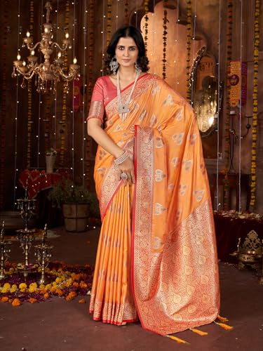 Image of Mehrang Women's Pure Kanjivaram Silk Saree Banarasi Silk Wedding Sarees for Women with Blouse Piece