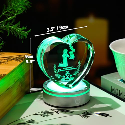 Image of Qianwei First Communion Gifts for Boys, 3D Engraving Crystal Praying Boy John Figurine First Communion Veil Decoration, Baptism Gifts for Boy Catholic
