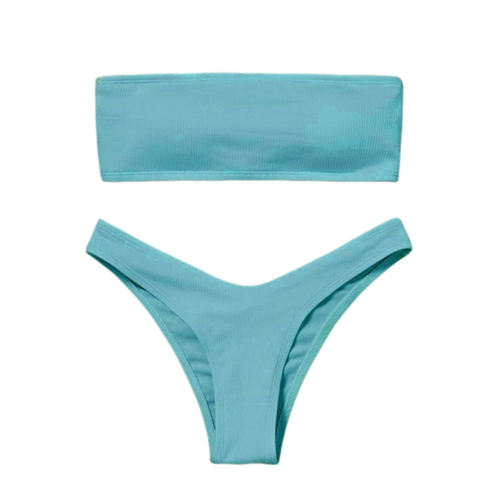 Bikini Donna Donne Textured Bandeau Set Alta Taglio Due Pezzi Costume da Bagno Abbigliamento Spiaggia-Pink-s