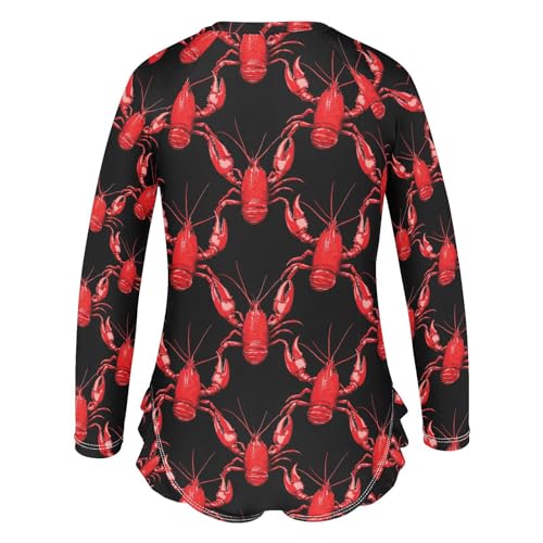 ALAZA Funny Lobster Red Black Girls One Piece Swimsuit Long Sleeve Rash Guard Swimsuits UV 50+ Swimwear Zipper3